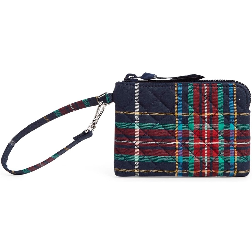 NWT VERA BRADLEY CLIP & ZIP MINI POUCH TARTAN PLAID ZIP CLOSURE RED BLUE TEAL